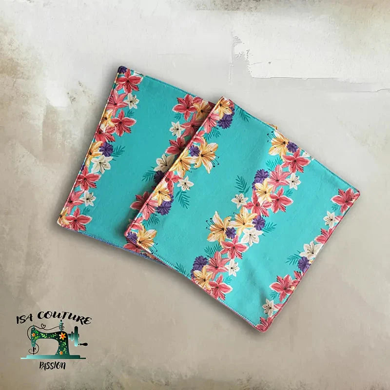 essuie-tout lavable fleuri bleu pour coffret cadeau cuisine zéro déchet écologique et réutilisable