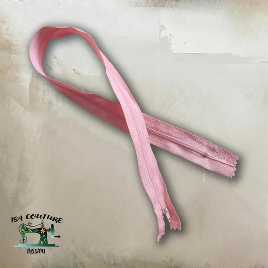 fermeture éclair à glissière rose pastel non séparable 50 cm pour couture avec curseur métal émaillé marque YKK