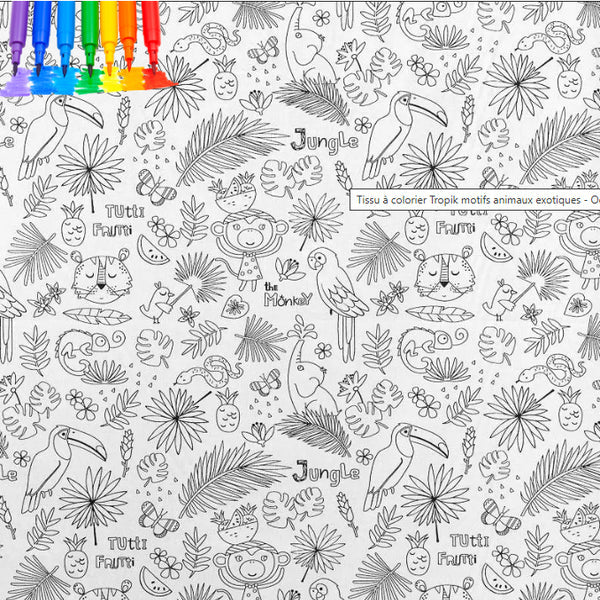 Tapis de coloriage et 12 feutres lavable enfant— animaux exotique Isa couture passion