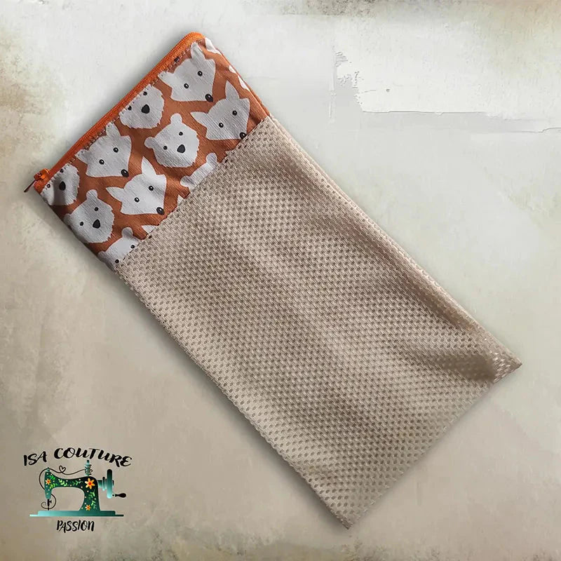 Filet de lavage beige à motifs animaux pour coffret bébé zéro déchet mes premiers pas
