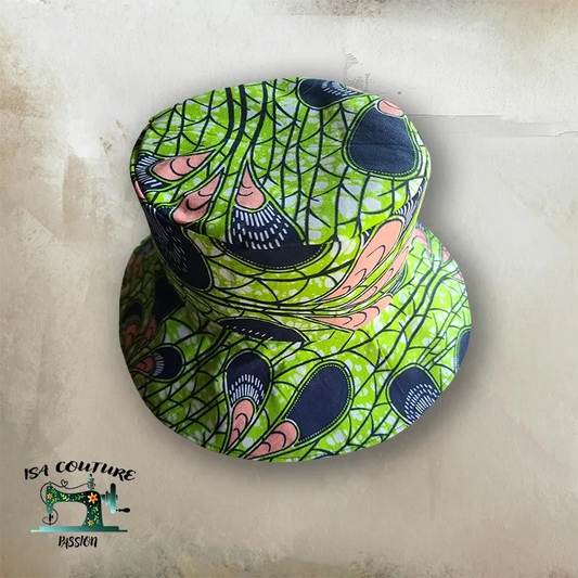 Chapeau en Wax Réversible – Plume de Paon (Blanc / Vert) taille 52 cm - Isa couture passion