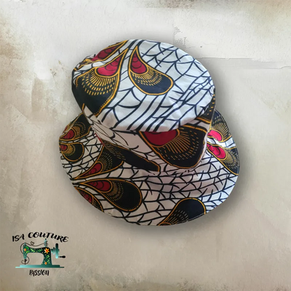 Chapeau en Wax Réversible – Plume de Paon (Blanc / Vert) taille 52 cm - Isa couture passion