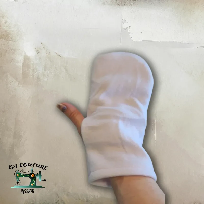 patron PDF exclusif moufle mitaine de toilette cousue main tissu blanc écologique zéro déchet