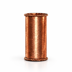 Tasse en cuivre pur massif artisanale de 200ml effet brut gratté et bordures tressées main.