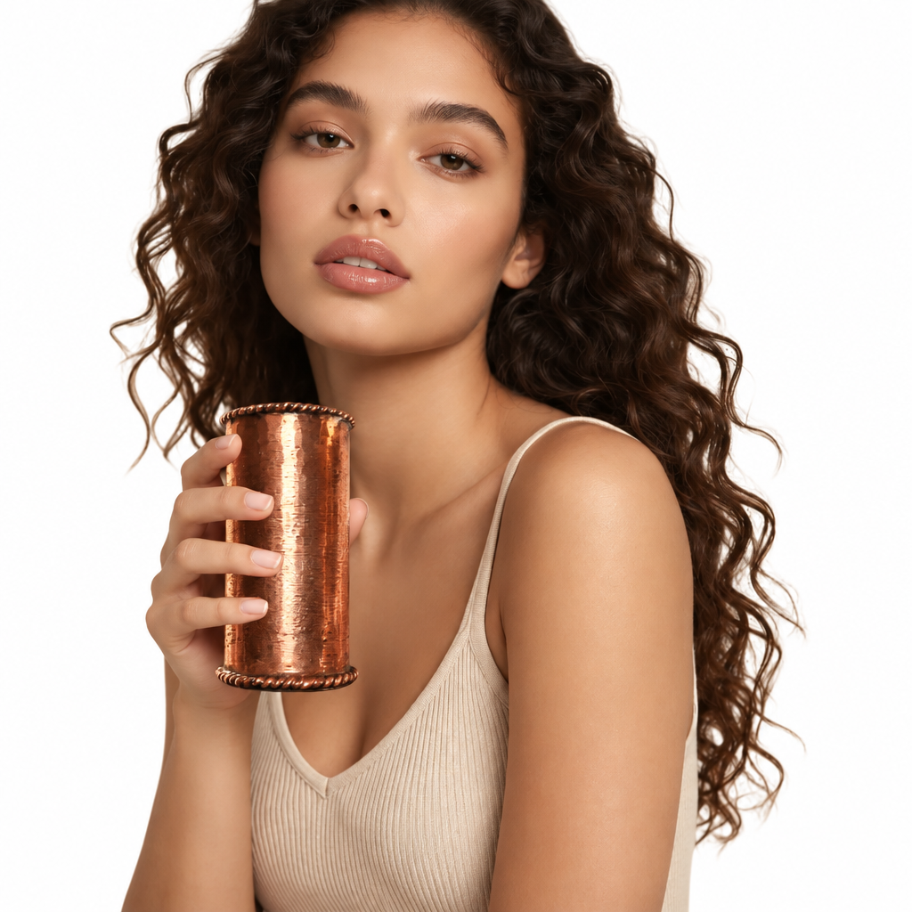 Tasse en Cuivre Pur Artisanal – Finition Brut Gratté & Bordures Tressées (200 ml) – Image 3