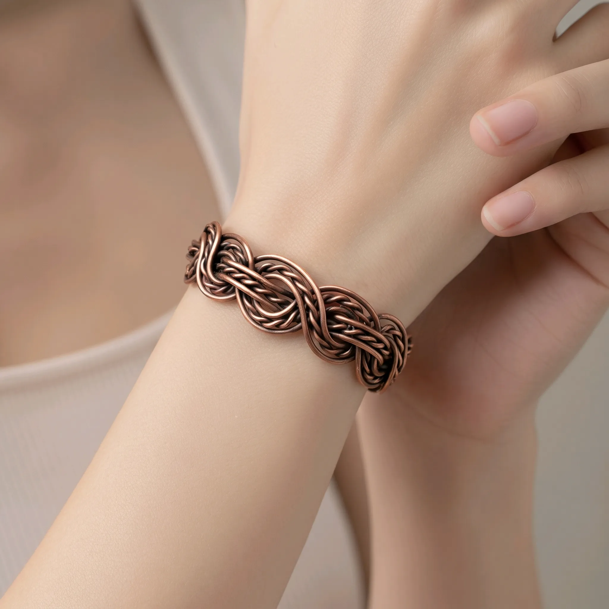 Bracelet jonc rigide en cuivre massif Elyne pour homme et femme.