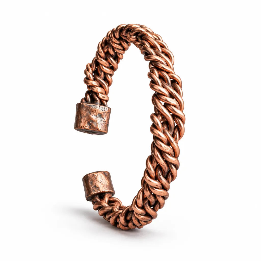 Bracelet jonc rigide en cuivre massif Elyne pour homme et femme.